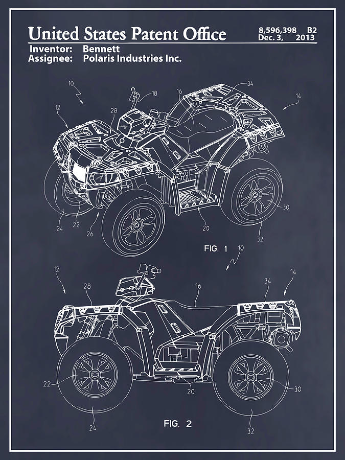 2013 Polaris ATV Patent Print Blackboard Drawing by Greg Edwards