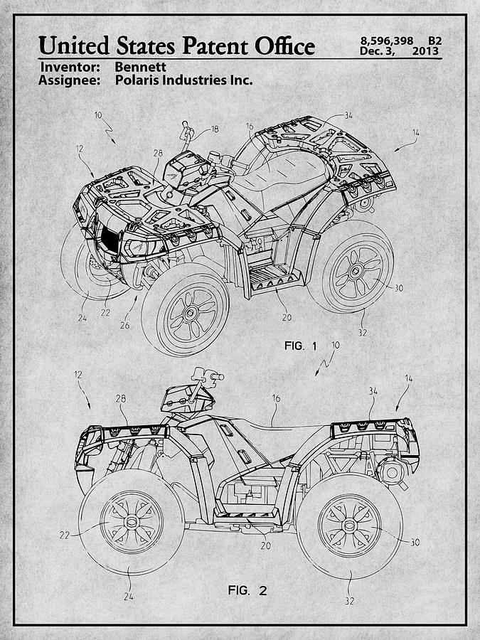2013 Polaris ATV Patent Print Gray Drawing by Greg Edwards