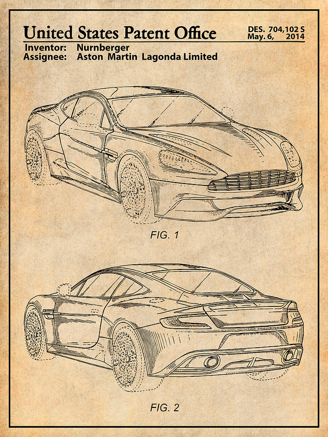 2014 Aston Martin Patent Print Antique Paper Drawing by Greg Edwards