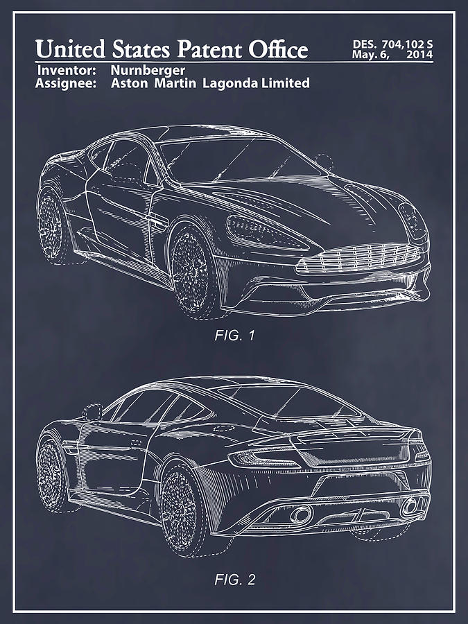 2014 Aston Martin Patent Print Blackboard Drawing by Greg Edwards
