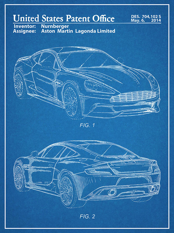 2014 Aston Martin Patent Print Blueprint Drawing by Greg Edwards