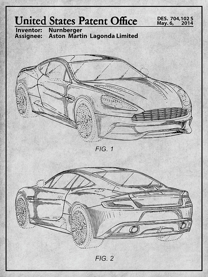 2014 Aston Martin Patent Print Gray Drawing by Greg Edwards