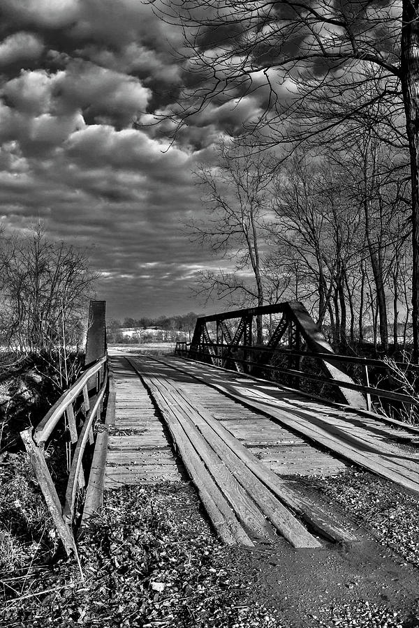 Old Bridge Over Creek Bw Photograph