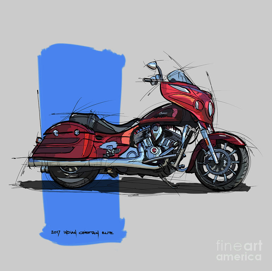 2017 Digital Art - 2017 Indian Chieftain Elite Handmade drawing Gift for bikers by Drawspots Illustrations