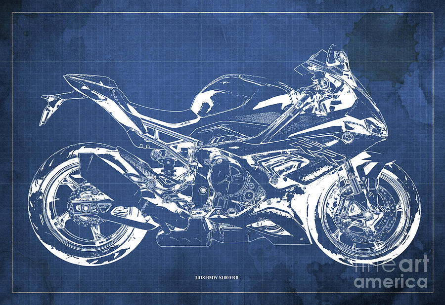 2017 BMW S1000RR Blueprint,Blue Background,Office Decoration Drawing by  Drawspots Illustrations - Fine Art America