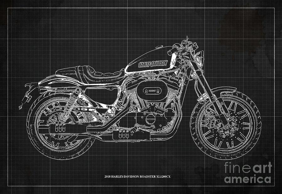 2018 Harley-Davidson Roadster, Motorcycle blueprint, Dark Grey ...