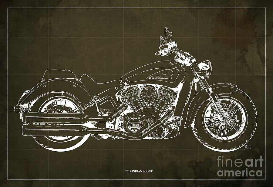 2018 Indian Scout Blueprint Vintage Brown Background Digital Art by ...