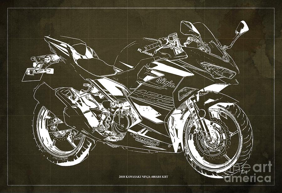 Rudyard Kipling tiltrækkende Gør det tungt 2018 Kawasaki Ninja 400ABS KRT Blueprint Vintage Brown Background Digital  Art by Drawspots Illustrations