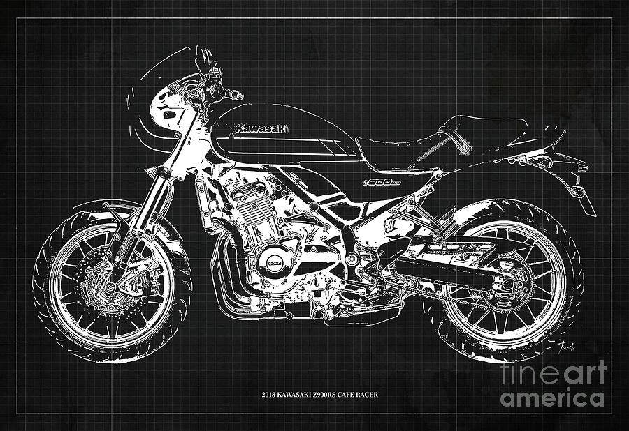 2018 Kawasaki Z900RS Cafe RACER Blueprint Old Classic Drark Grey ...