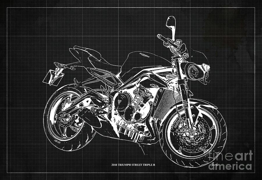 2018 Triumph Street Triple R Blueprint, Vintage Dark Grey Background ...