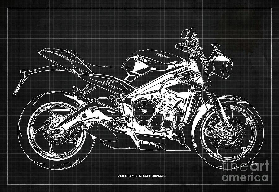 2018 Triumph Street Triple RS Blueprint, Vintage Dark Grey Background ...