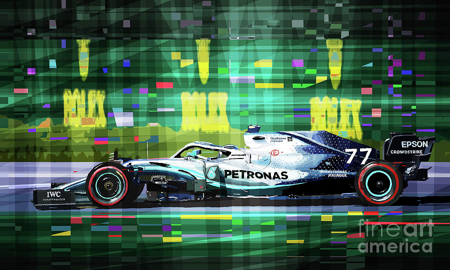 Transportation Mixed Media - 2019 Australian GP Mercedes Bottas winner by Yuriy Shevchuk