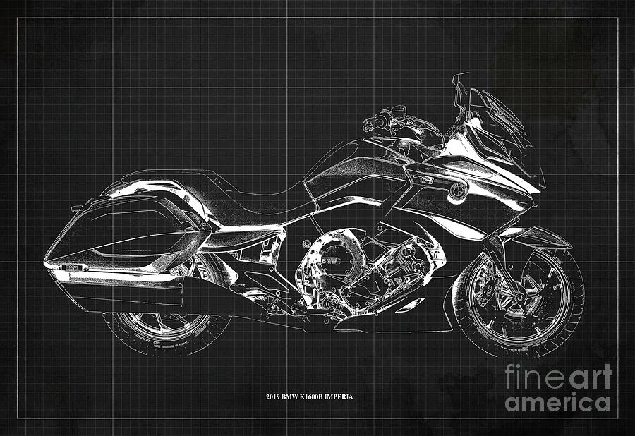2019 BMW K1600B IMPERIA Blueprint,Mototcycle blueprint,Mid Century Dark ...