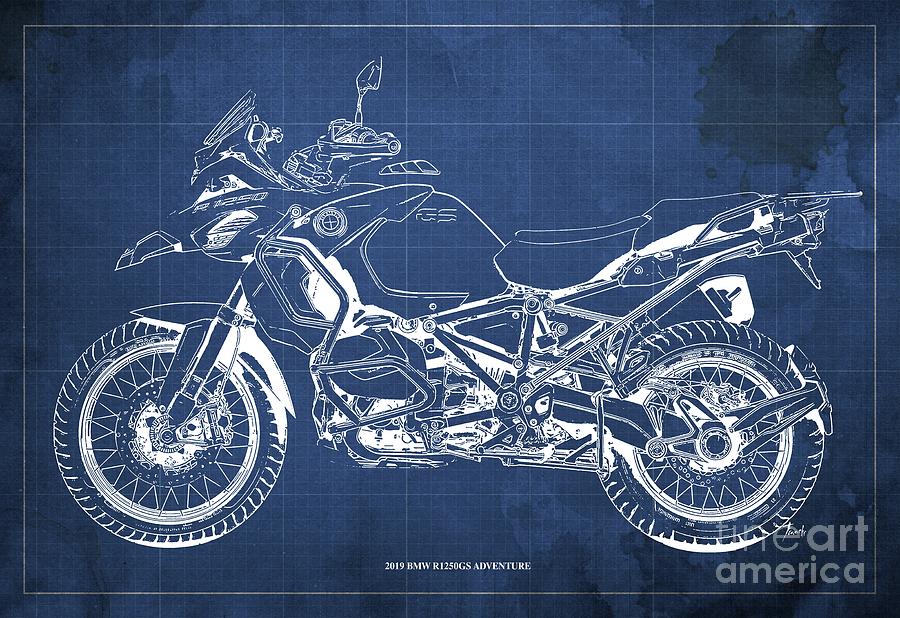 2020 BMW R1250RT Blueprint,Blue Background,Garage Decoration Coffee Mug by  Drawspots Illustrations - Pixels