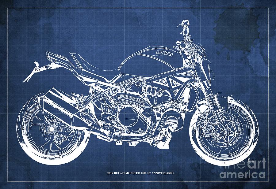 2019 Ducati Monster 1200 25 Anniversario Blueprint, Vintage Blue ...