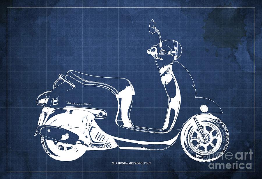 2019 Honda Metropolitan Blueprint Vintage Blue Background Drawing by ...