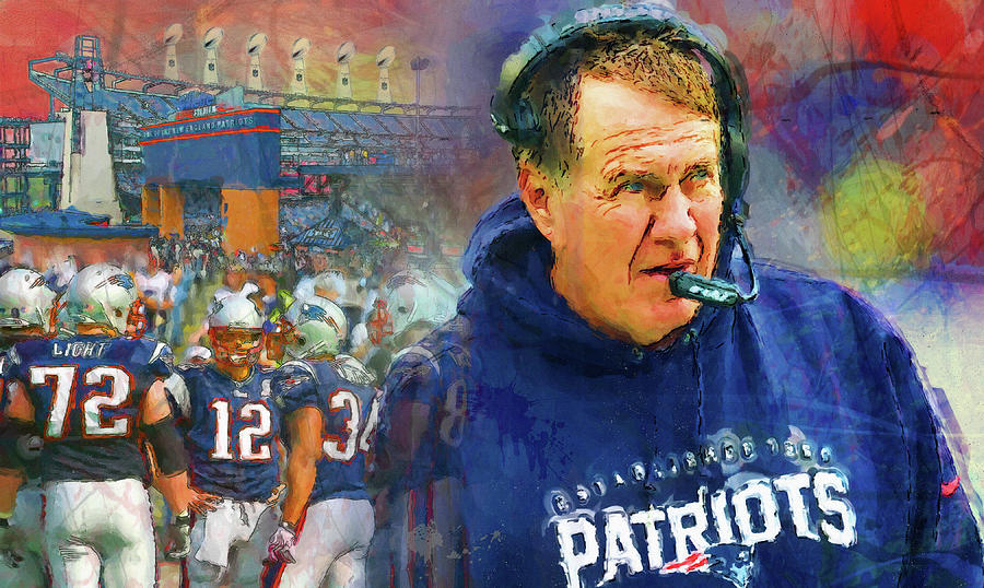 2019 Legend Bill Belichick New England Patriots Painting by John Farr -  Fine Art America