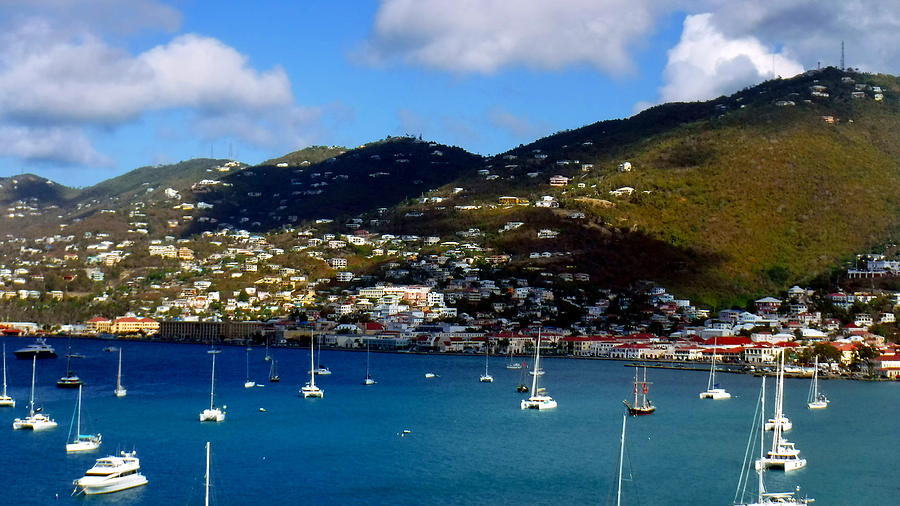 Boat Photograph - Clouds Casting Shadows Over the Harbor in St Thomas by James Turnbull
