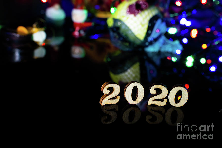 2020 Happy New Year Wood Number Christmas Decoration And Snow With Bright Background And Copy Space Photograph