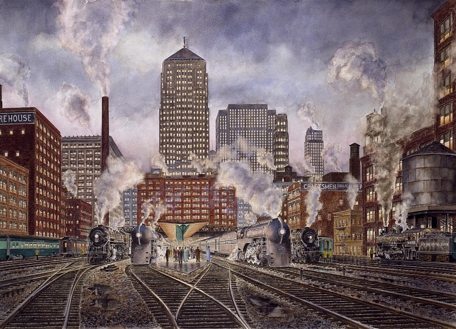 Train Painting - 20th Century Ltd., Leaving Chicago by Stanton Manolakas