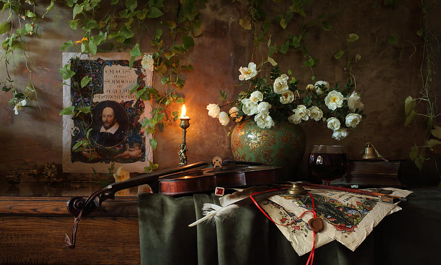 Still Life With Violin And Flowers #21 Photograph by Andrey Morozov