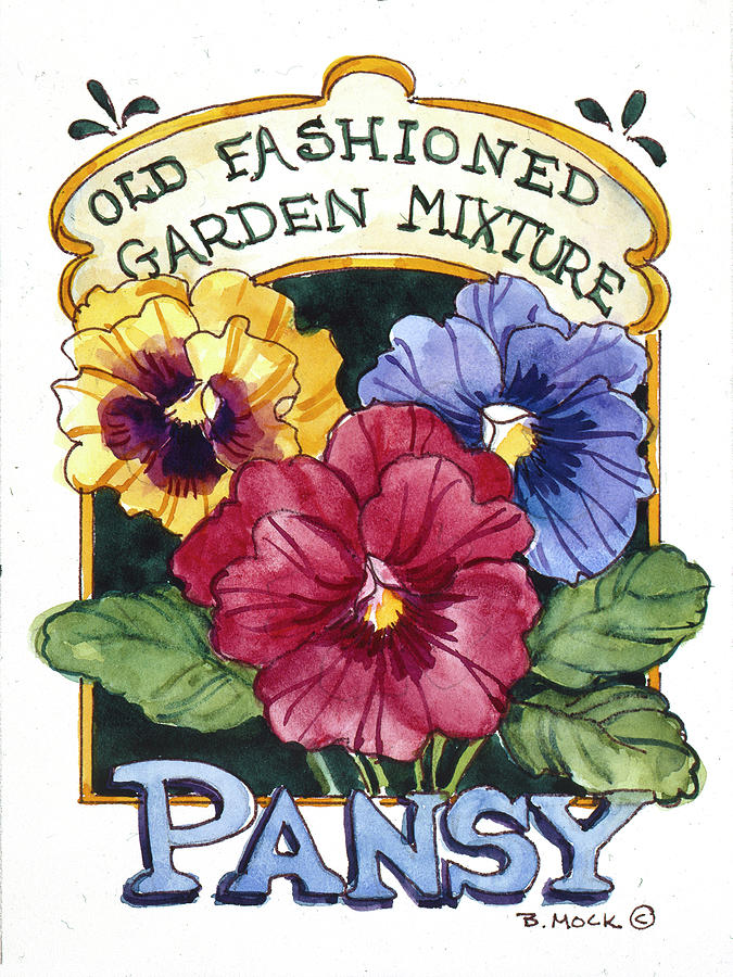 Garden Painting - 2119 Old Fashioned Pansy-seed Packet by Barbara Mock