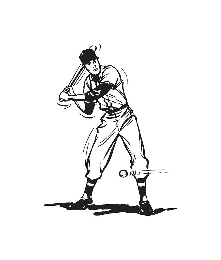 Baseball Player Batting Drawing by CSA Images - Pixels