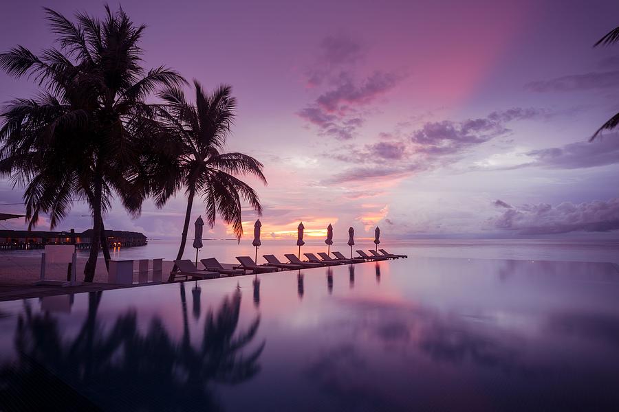 Holiday Photograph - Beautiful Poolside And Sunset Sky #22 by Levente Bodo
