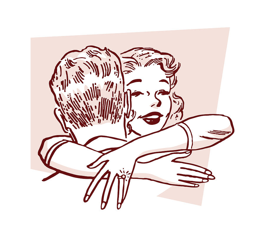 Vintage Drawing - Couple Embracing #22 by CSA Images