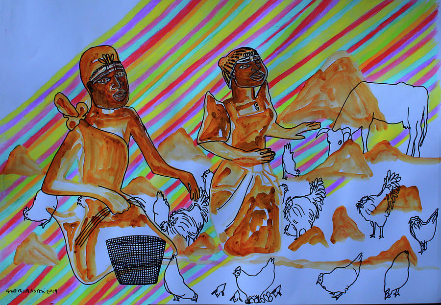 Kintu and Nambi Kintus Tasks #22 Painting by Gloria Ssali