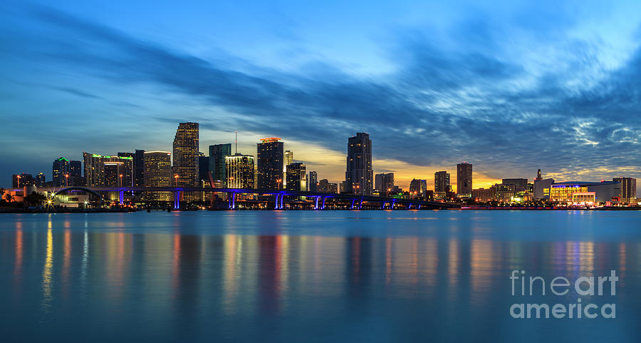 Miami Sunset Skyline Photograph by Raul Rodriguez
