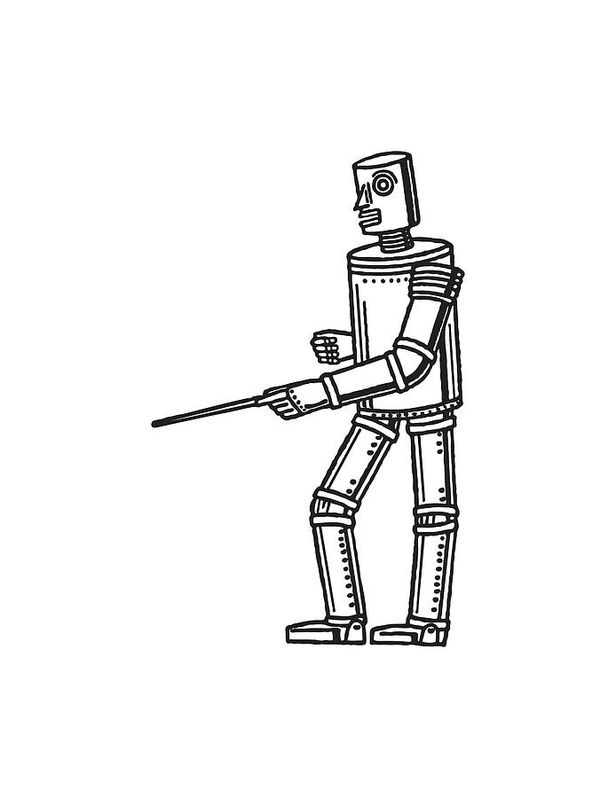 Black And White Drawing - Robot #22 by CSA Images