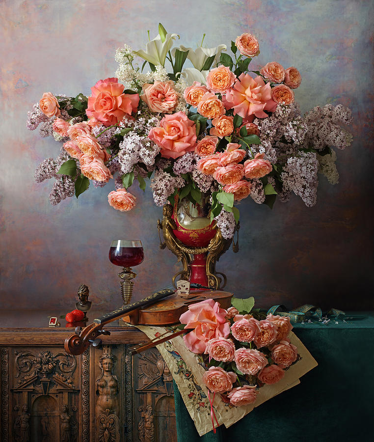 Still Life With Violin And Roses Photograph by Andrey Morozov - Fine ...