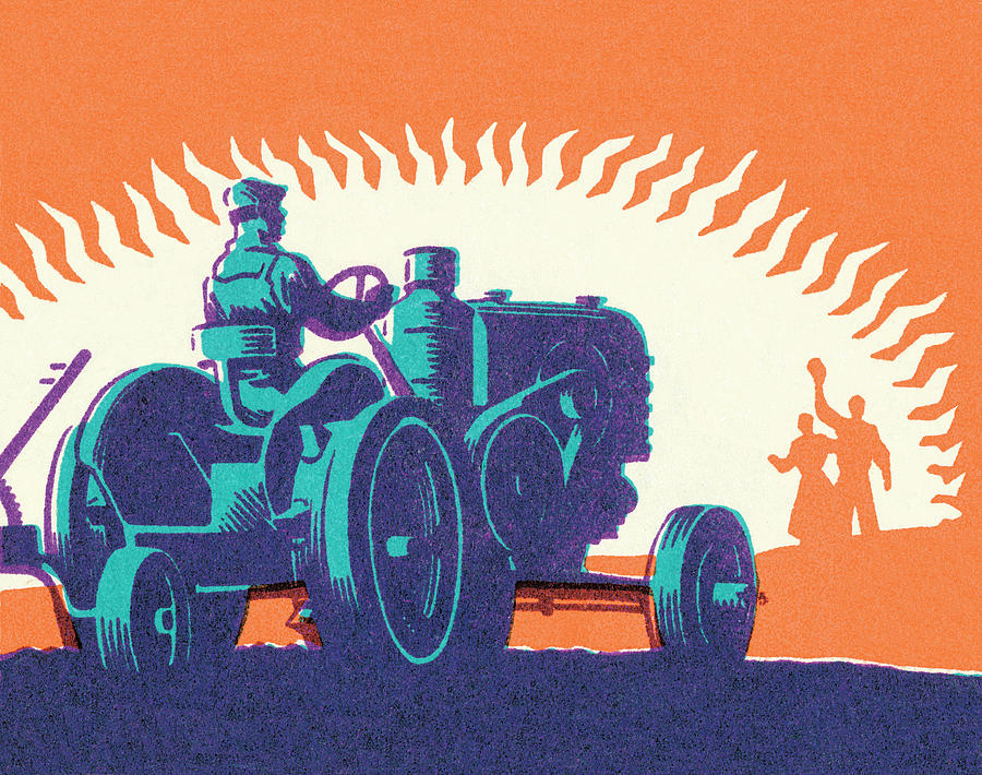 Sunset Drawing - Tractor #22 by CSA Images