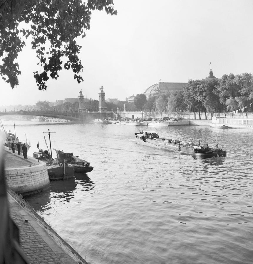 Barges on the Seine, Paris 1951 Photograph by Granger