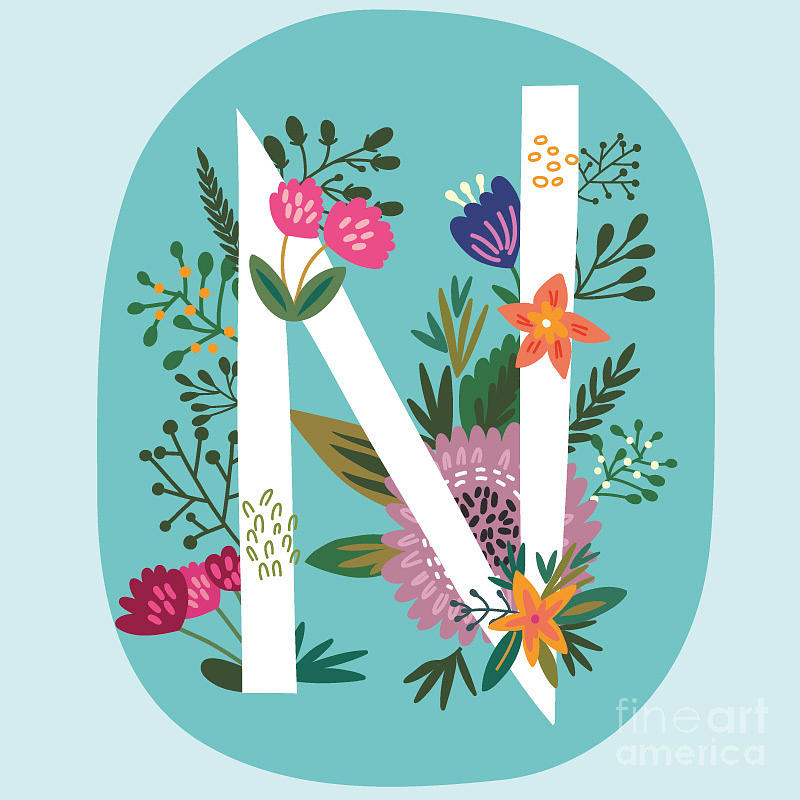 Vector Hand Drawn Floral Monogram Digital Art by Marushabelle - Fine ...