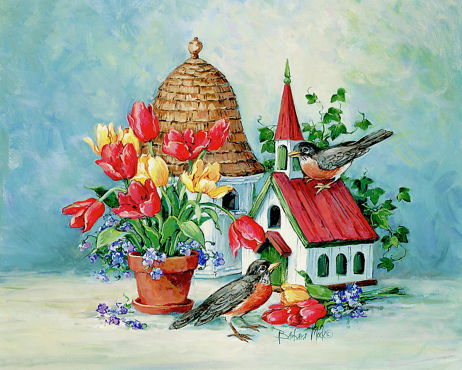 Nature Painting - 2347 A Robins Home by Barbara Mock