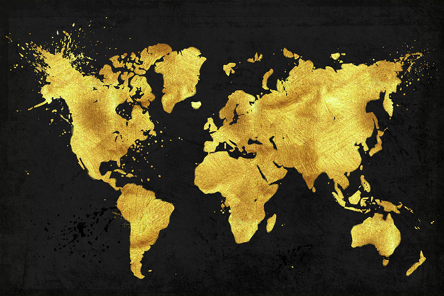 Map Digital Art - 24 Karat World In Black by Tina Lavoie