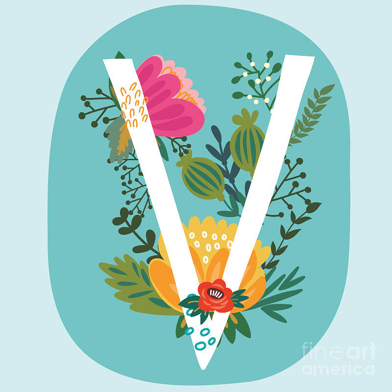 Love Digital Art - Vector Hand Drawn Floral Monogram With by Marushabelle Love Digital Art - Vector Hand Drawn Floral Monogram With by Marushabelle