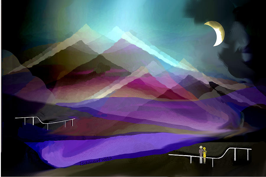 2404   A Mountain Fantasy with moon V  Digital Art by Irmgard Schoendorf Welch