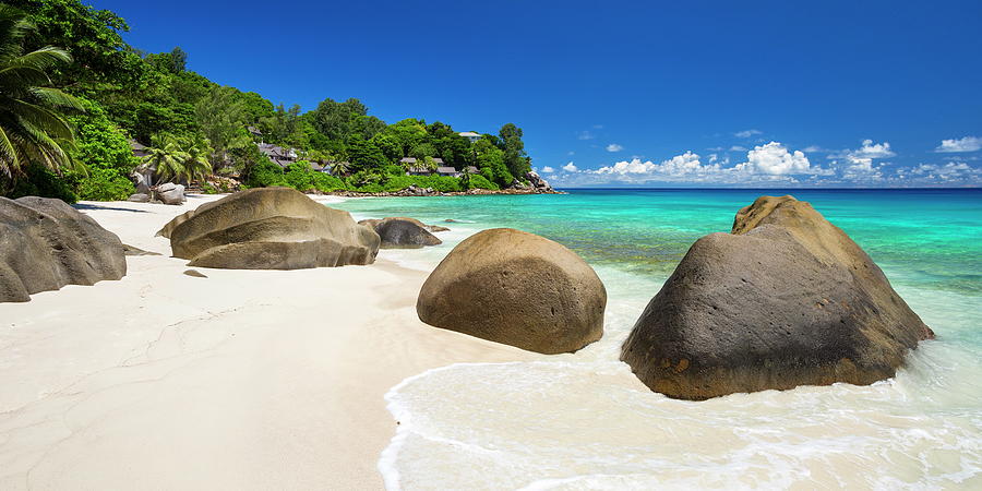 Beach With Granite Rocks, Seychelles Digital Art by Reinhard Schmid ...