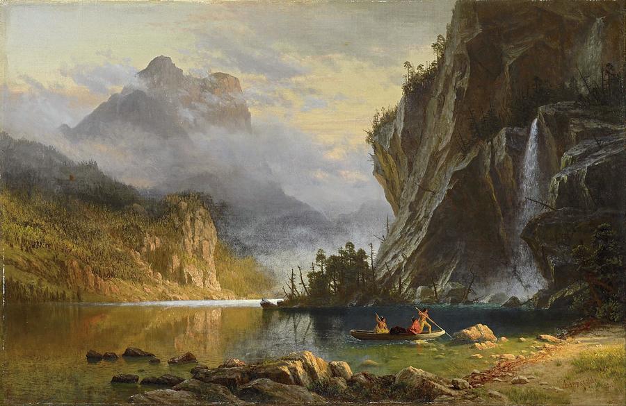 Albert Bierstadt  Painting - Indians Spear Fishing by Albert Bierstadt