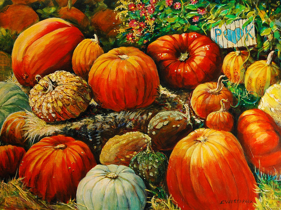 25 Shades of Pumpkins Painting by Cynthia Westbrook