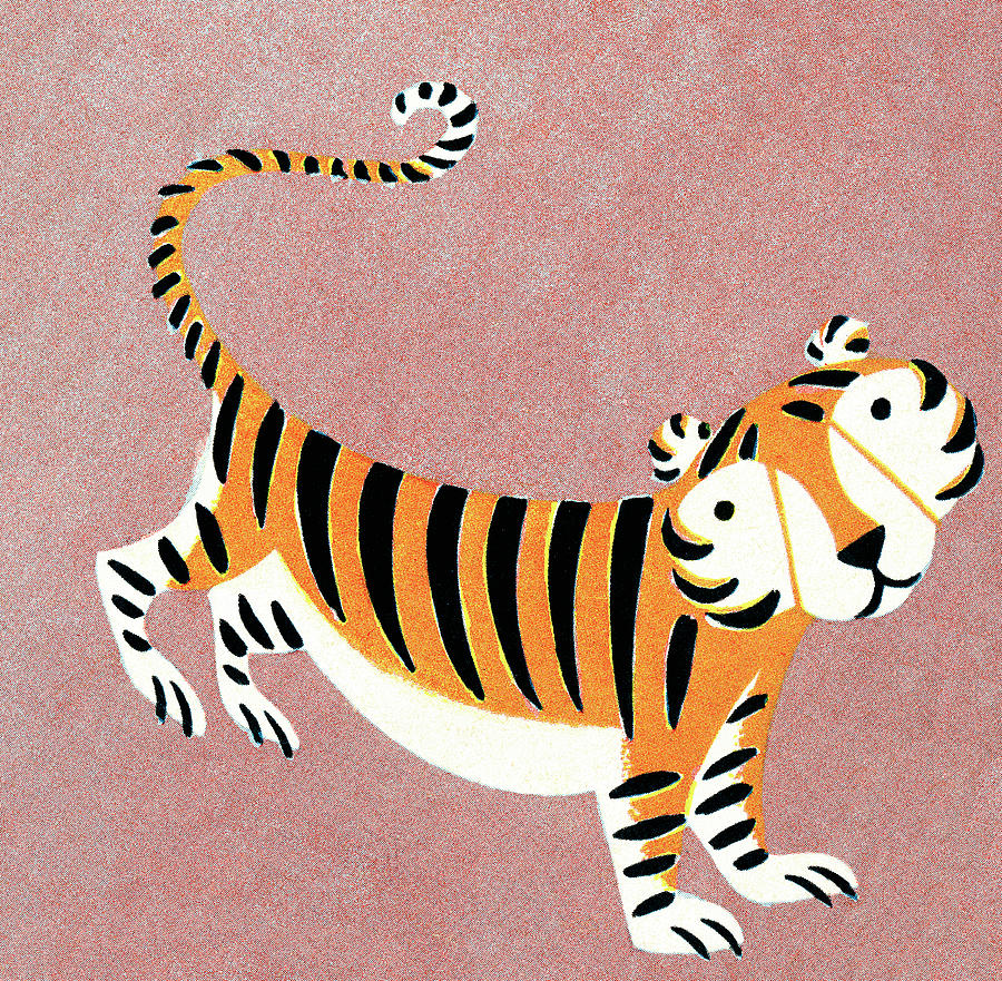 Vintage Drawing - Tiger #25 by CSA Images
