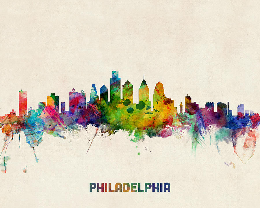 Philadelphia Digital Art - Philadelphia Pennsylvania Skyline #26 by Michael Tompsett