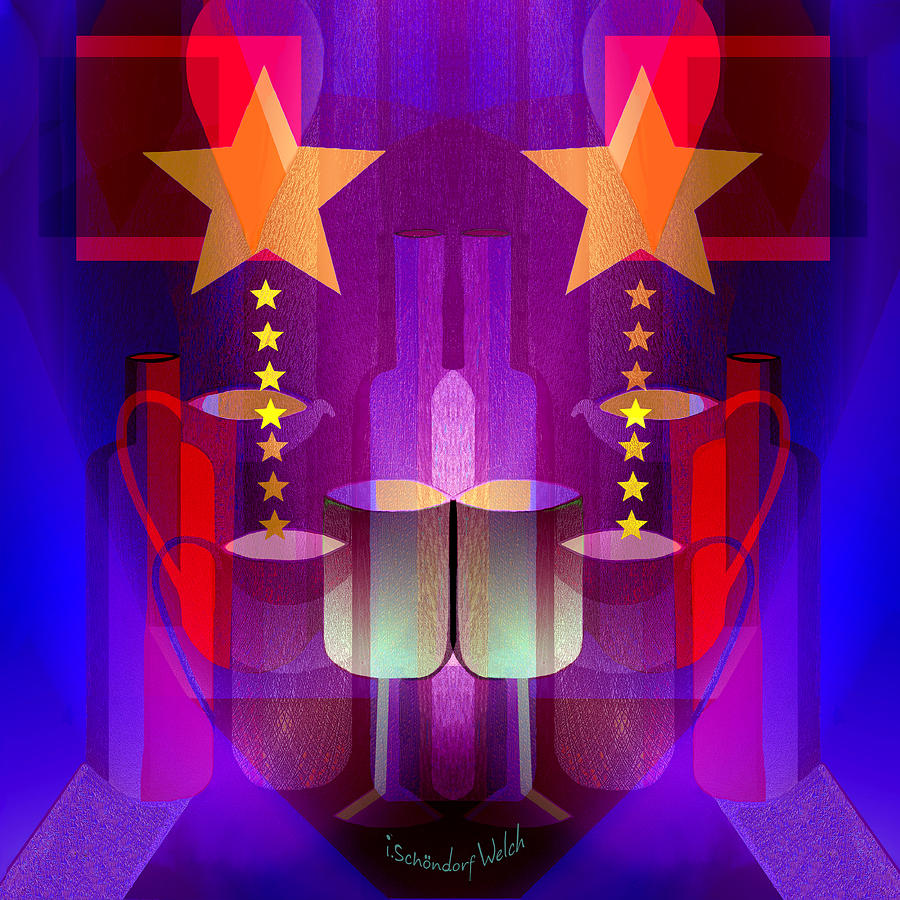 2710 Picture with Glasses and Stars   Digital Art by Irmgard Schoendorf Welch