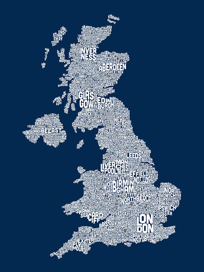Great Britain UK City Text Map #28 Digital Art by Michael Tompsett