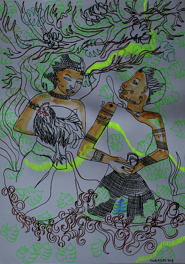 Kintu and Nambi Kintus Tasks #28 Painting by Gloria Ssali