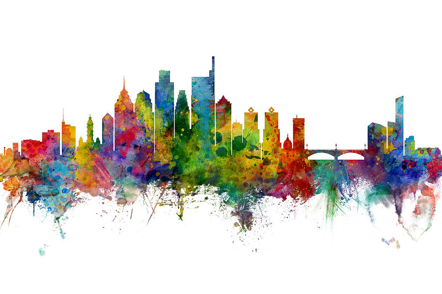 Philadelphia Digital Art - Philadelphia Pennsylvania Skyline #28 by Michael Tompsett
