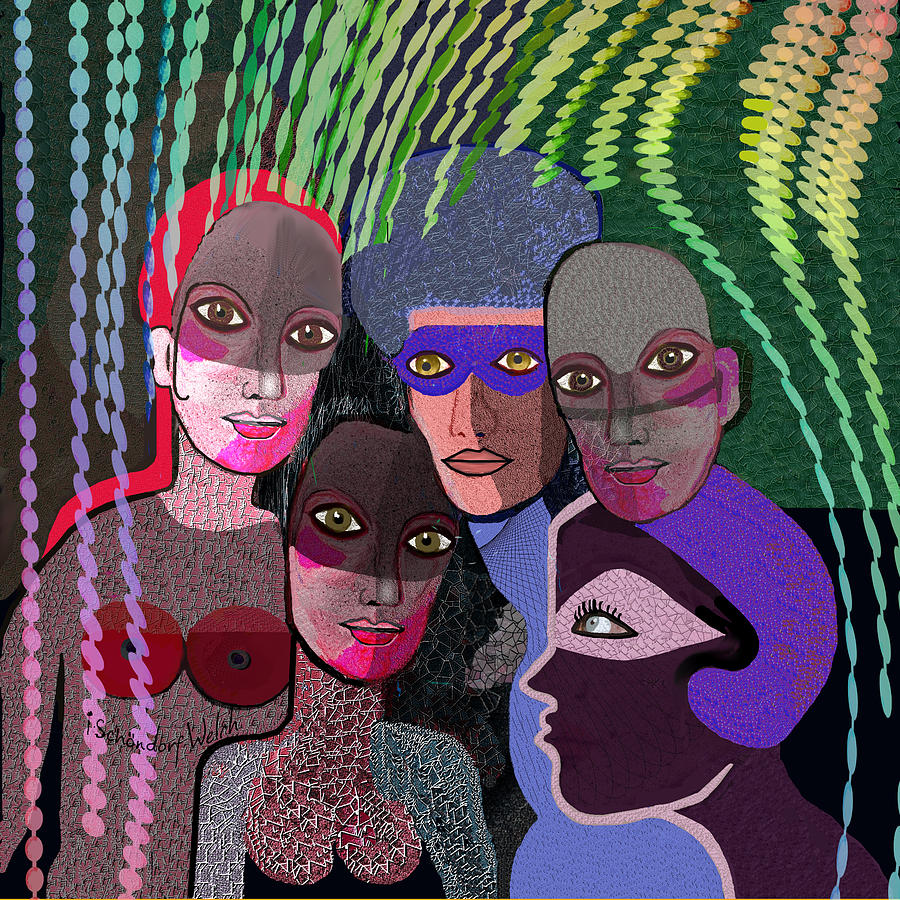 2931 The Masked Faces Digital Art by Irmgard Schoendorf Welch - Fine ...